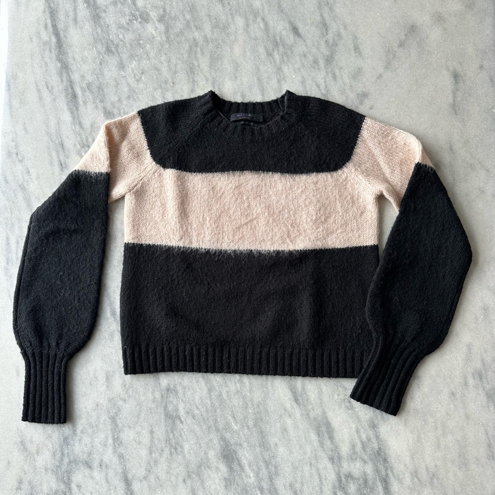 All Saints Black and Cream Colorblock Sweater